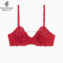 China atacado sexy e fofo de fábrica personalizado com decote em V underwire 1/2 xícara de sutiã de renda extravagante levemente forrado demi